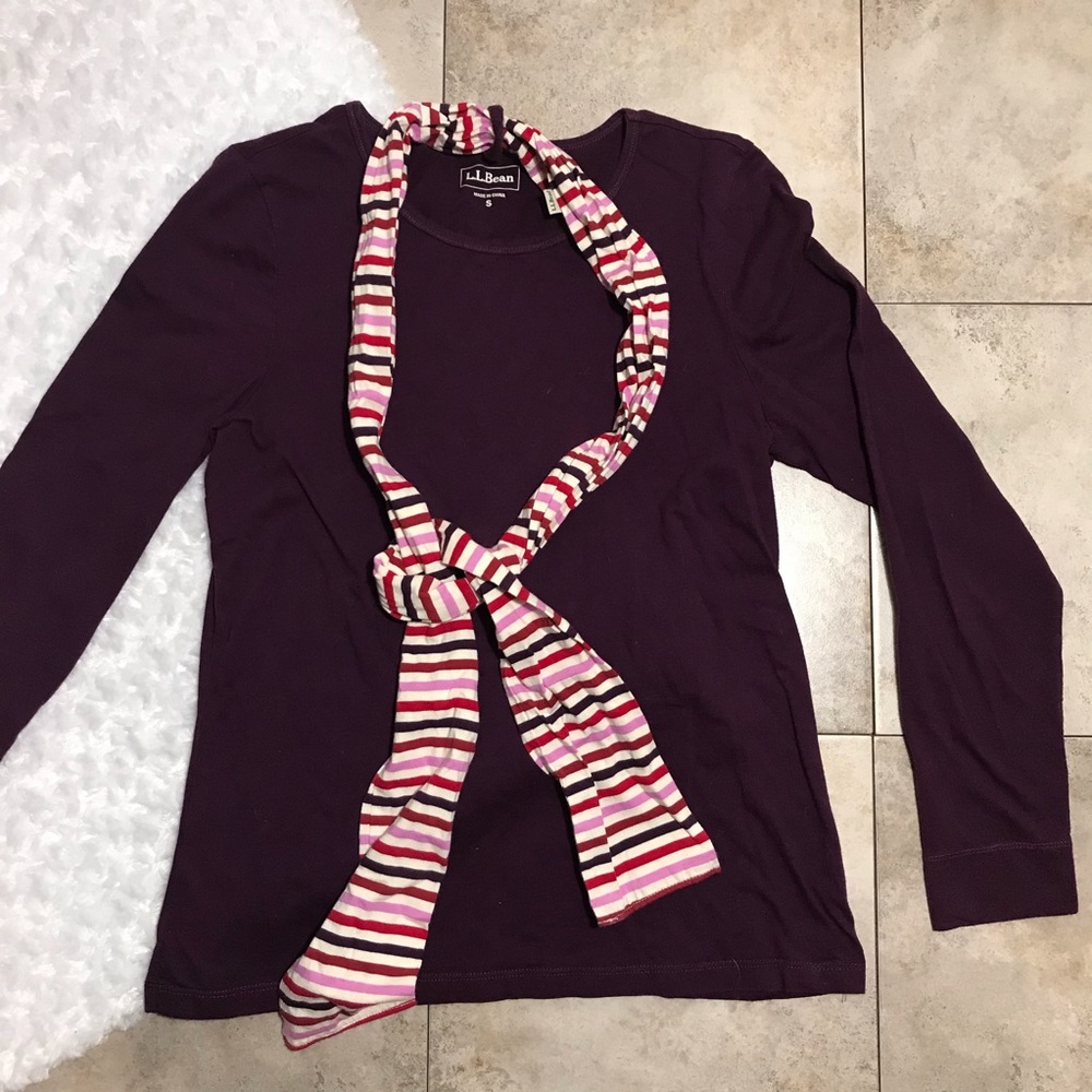 LL Bean Plum Cotton Top w/ Matching Scarf